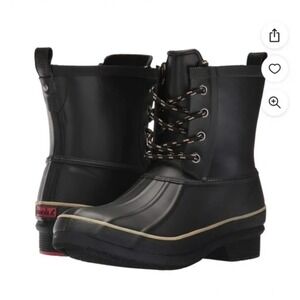 Chooka Women Black Classic Rain Duck Boots Waterproof Lace Up Ankle - US 8